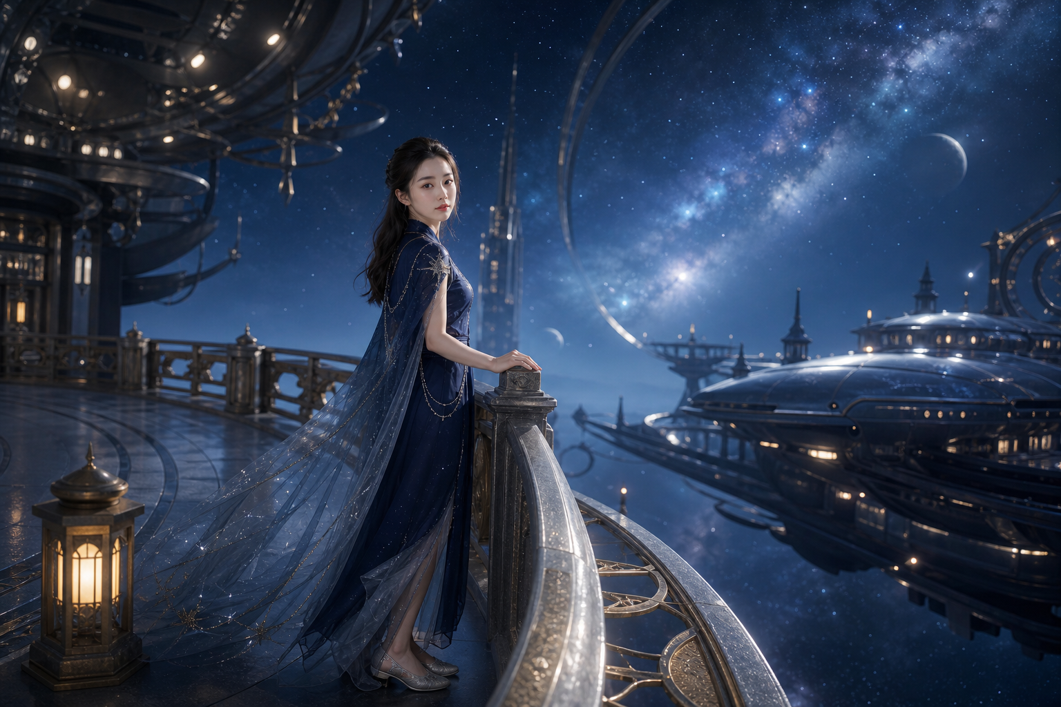 星河渡舟主题中的天河码头远景人像