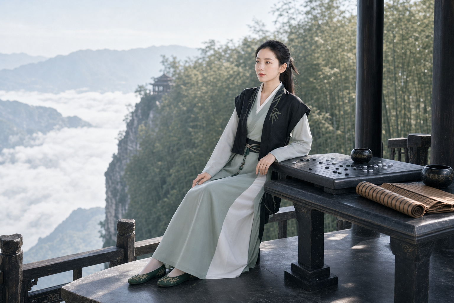 幽篁棋阁主题中的云崖棋阁坐姿