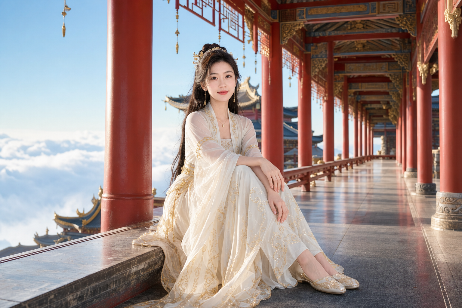九重风廊：把朱红宫柱与青空拍进一组有建筑感的东方写真